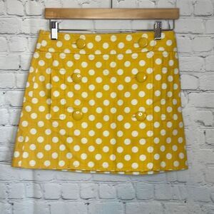 J. Crew Women’s Yellow White Polka Dot Scooter Skirt Pockets size 2